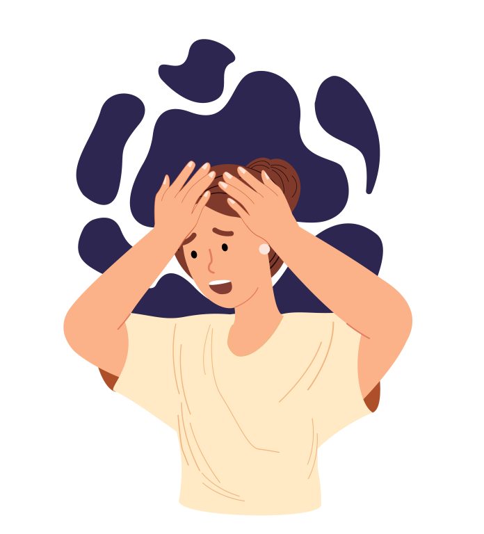 Intrusive thoughts,unwanted unpleasant ideas in mind.Psychology concept.Stressed,Anxious person suffering from obsession,anxiety,worrying,concerning.Flat vector illustration isolated,white background