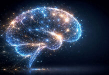 Onderzoek naar hersenreacties op stress Vibrant digital brain illustration with glowing neural connections